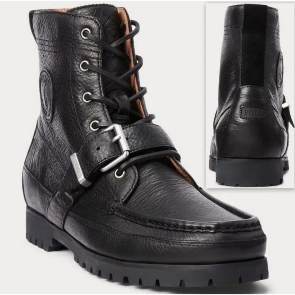 Mens Polo Ralph Lauren Ranger Boots Tumbled Leather Buckle Moc Toe Lug Sole 10.5